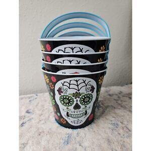 4 - 8" Tall x 5" Wide Halloween Day Of The Dead Skull Tin Bucket Pail Decoration